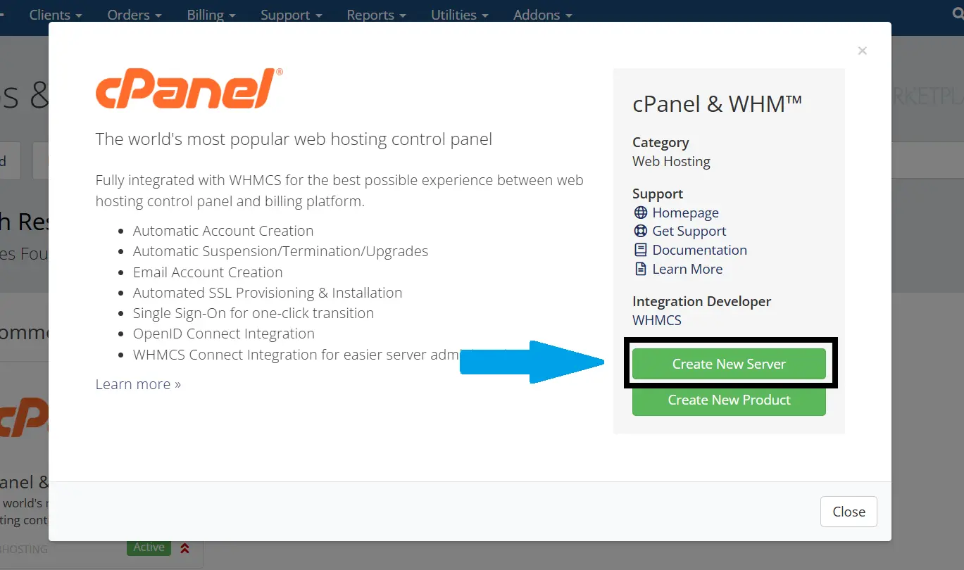 How To Link Your Reseller Server To Whmcs For Automated Provisioning Image 7 Click create new server from the cpanel popup screen