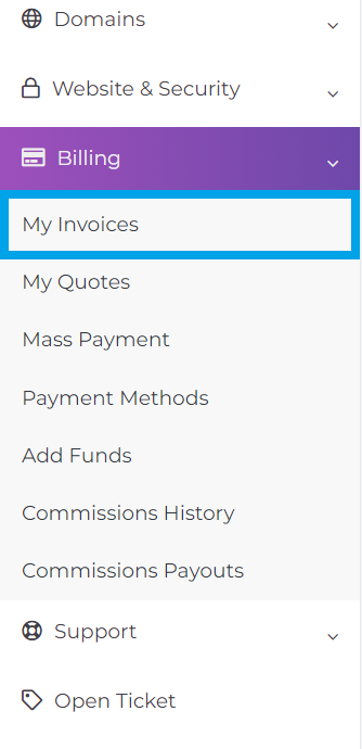 view My Invoices in Hosting Dashboard