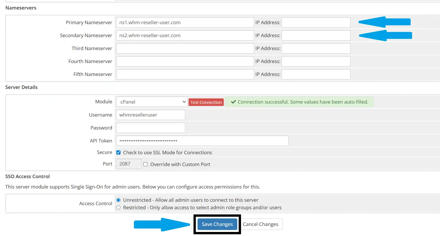 How To Link Your Reseller Server To Whmcs For Automated Provisioning Image 9 Configure the nameservers for your server and save changes