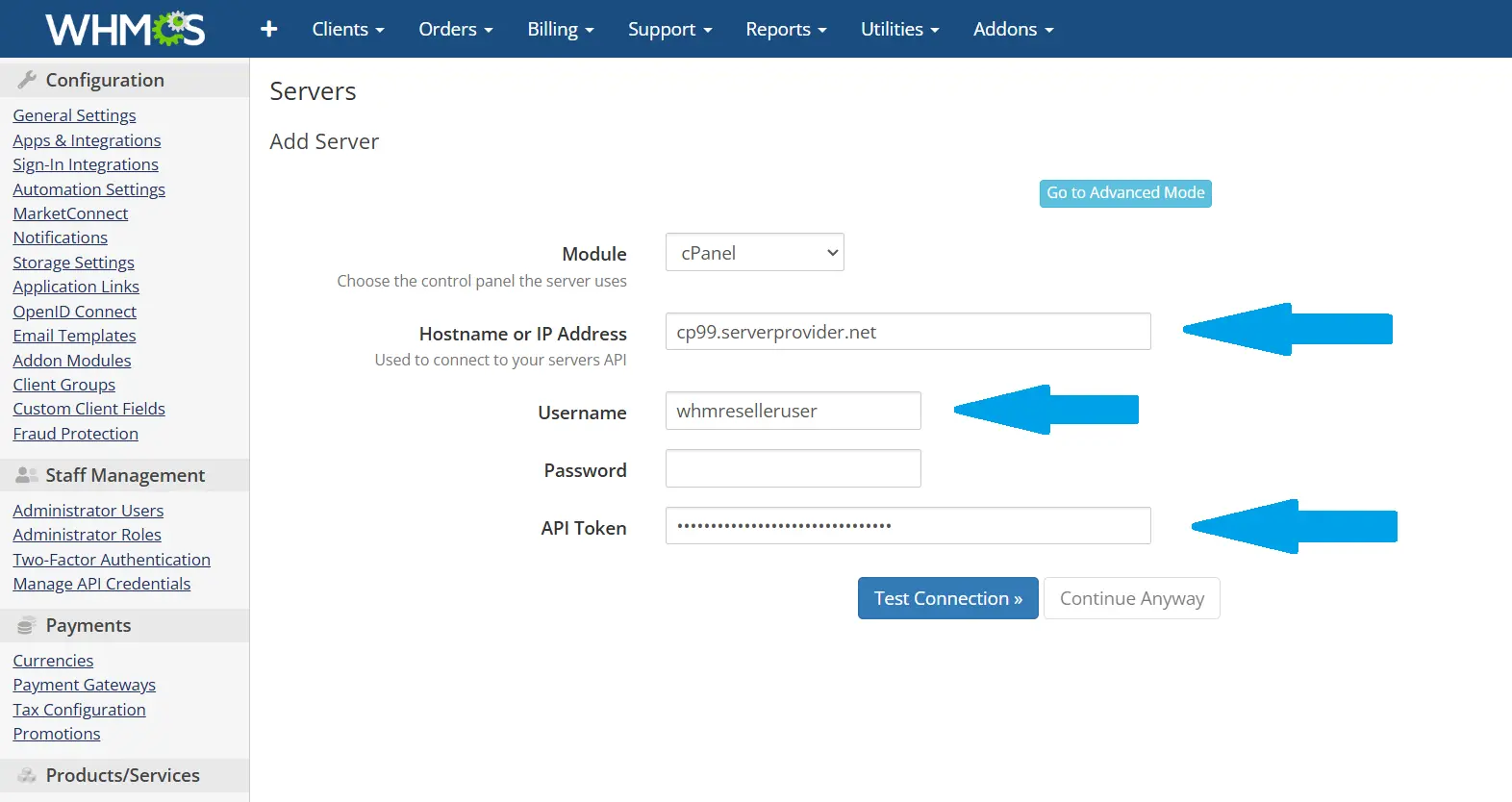 How To Link Your Reseller Server To Whmcs For Automated Provisioning Image 8 Fill in the required cpanel server details