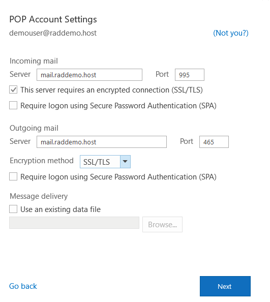 configure mail server values