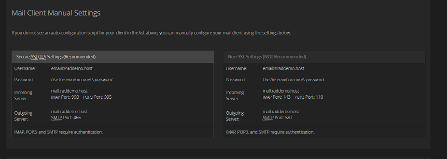 Mail Client Manual Settings