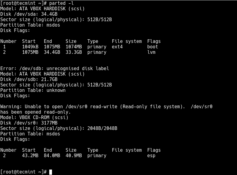 List linux partitions