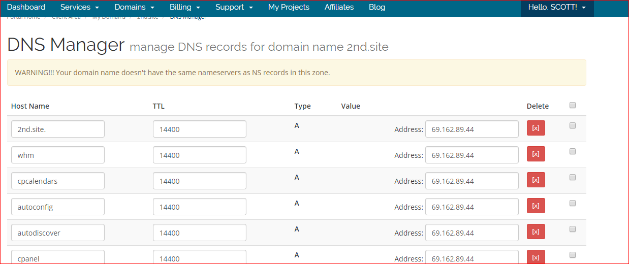 RAD WEB HOSTING DNS Manager