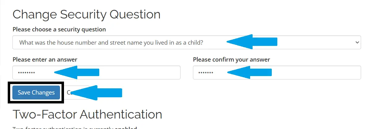 Configure Security Question Settings in Your Hosting Dashboard Account