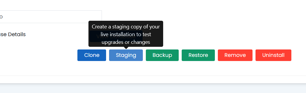Click 'staging' to begin creating the staging site