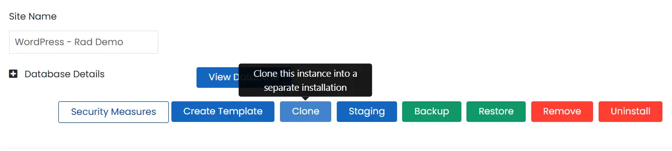 Click Clone button to clone the WordPress installation
