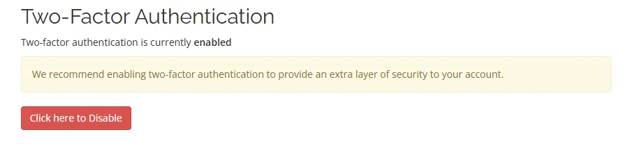 Click to disable two-factor authentication