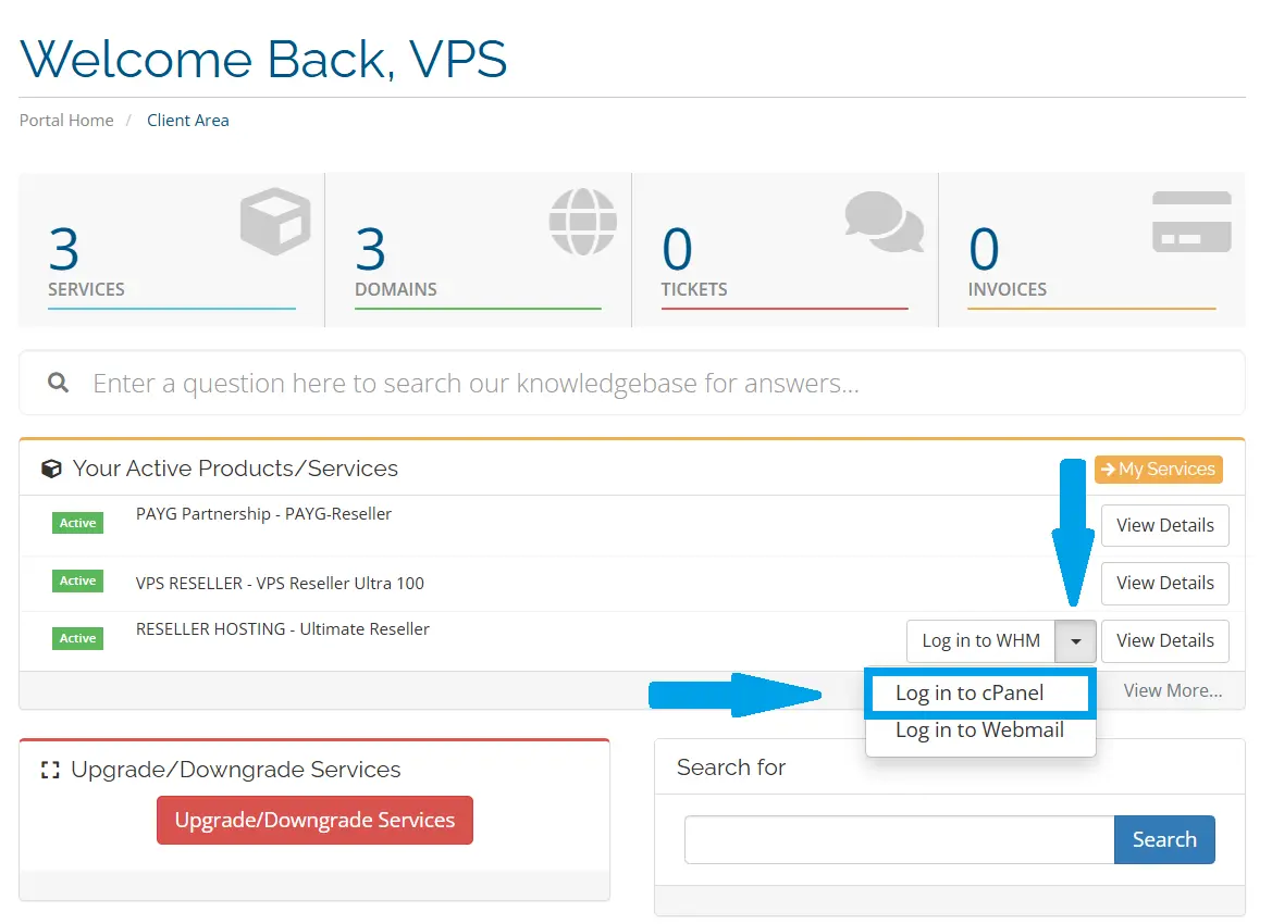 Sign in to cPanel from the Hosting Dashboard Home Screen