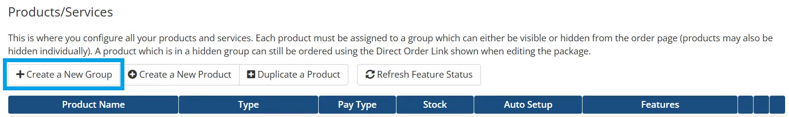 Create New Product Group