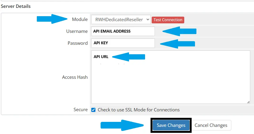 Enter API details