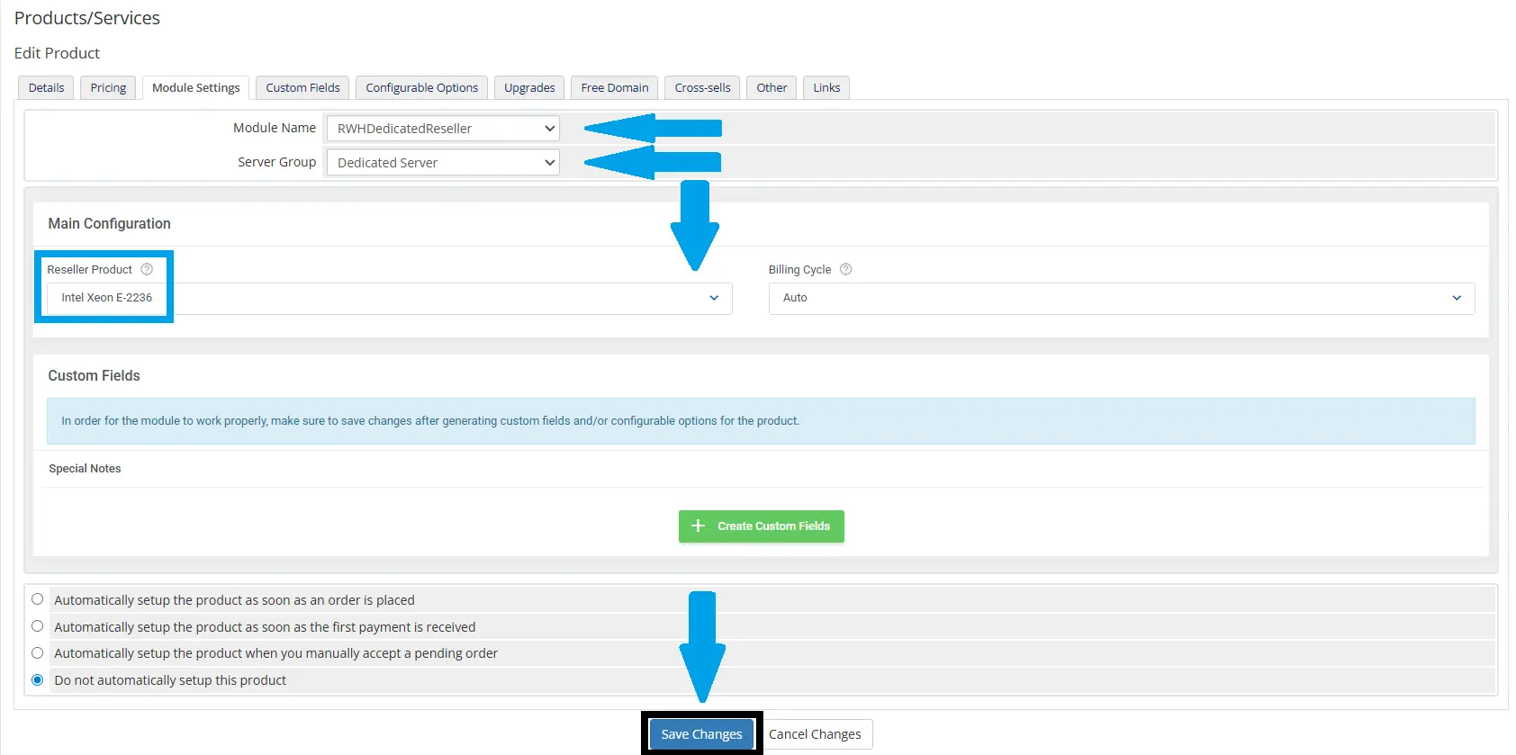 Configure Product Module Settings