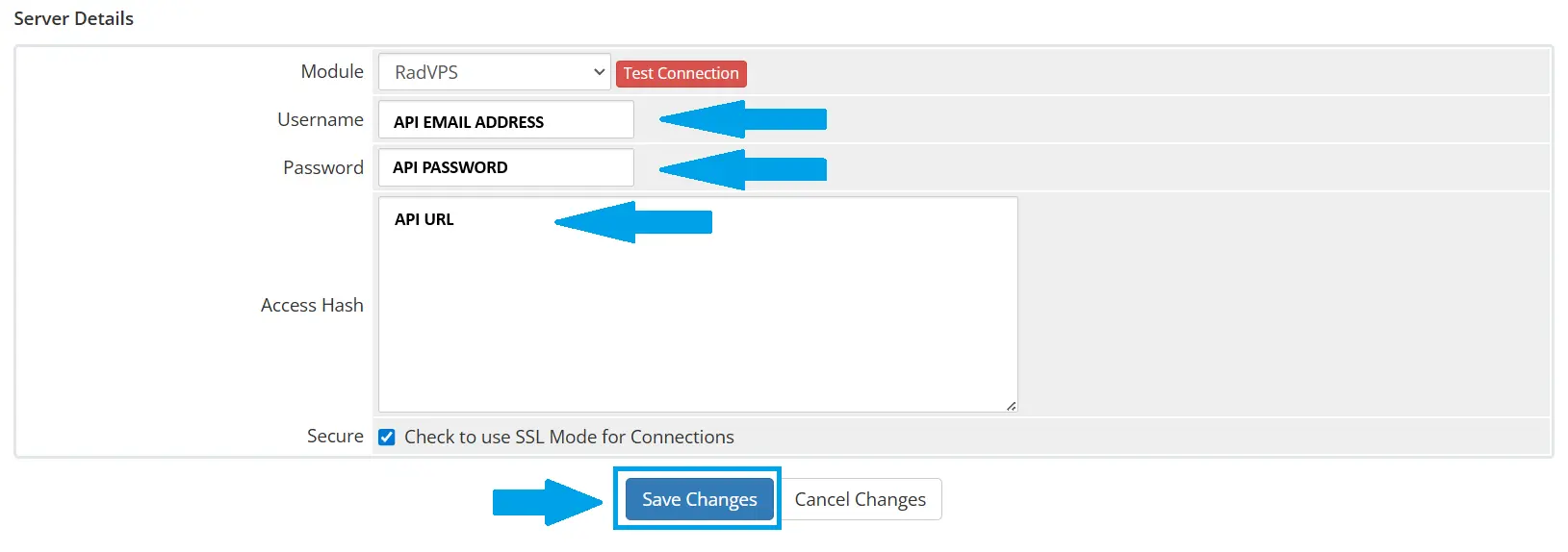 Enter API details