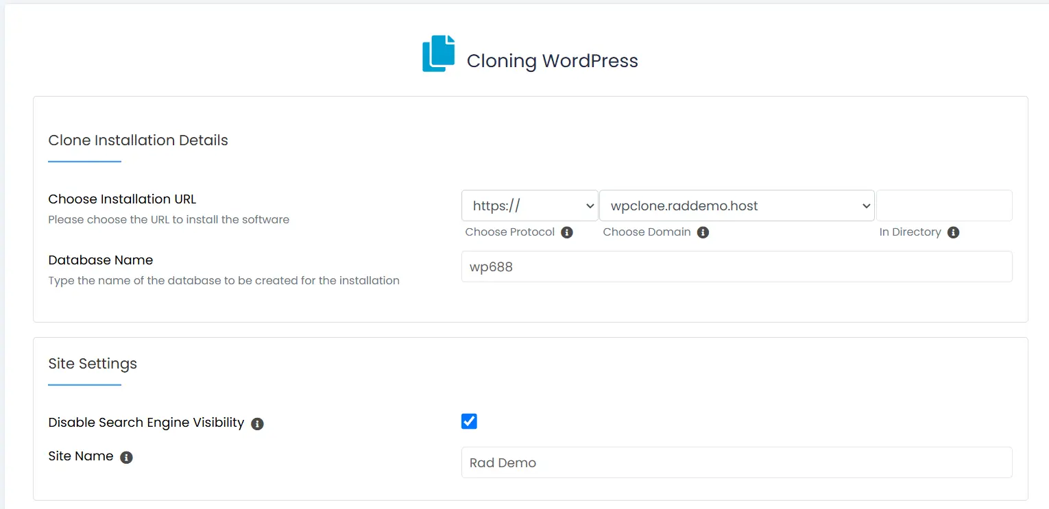 Fill in clone installation details