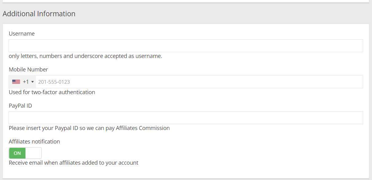Add Affiliate Payout PayPal ID