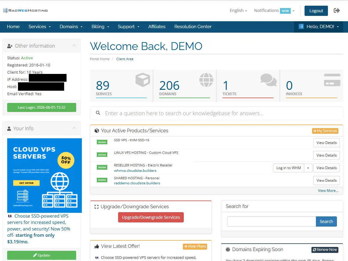 Hosting Dashboard Overview