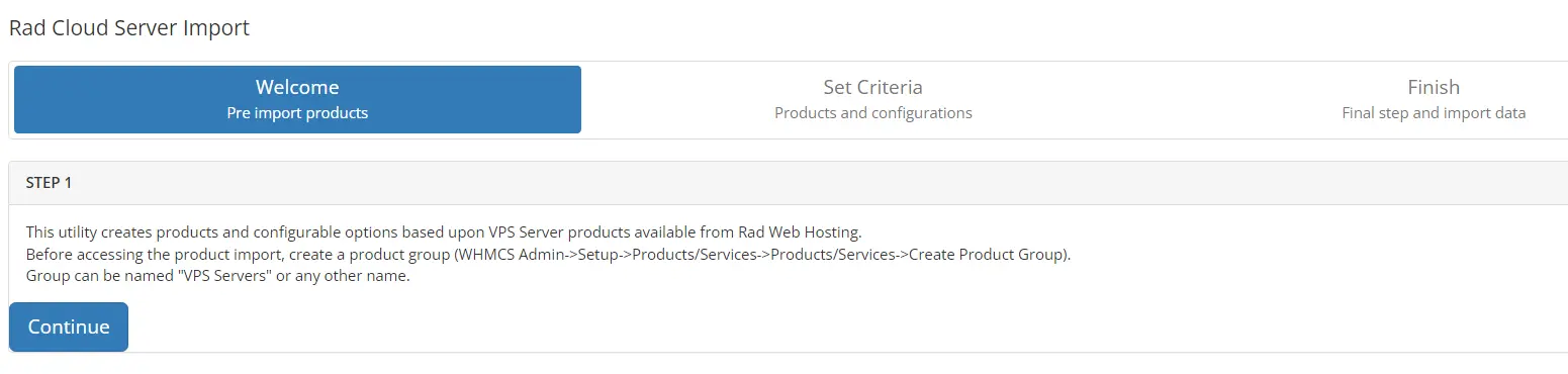 initiate Rad Cloud Server Import addon module