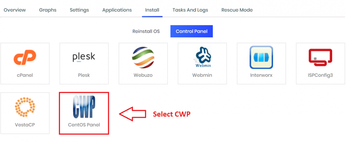 select CentOS Web Panel from Control Panel menu