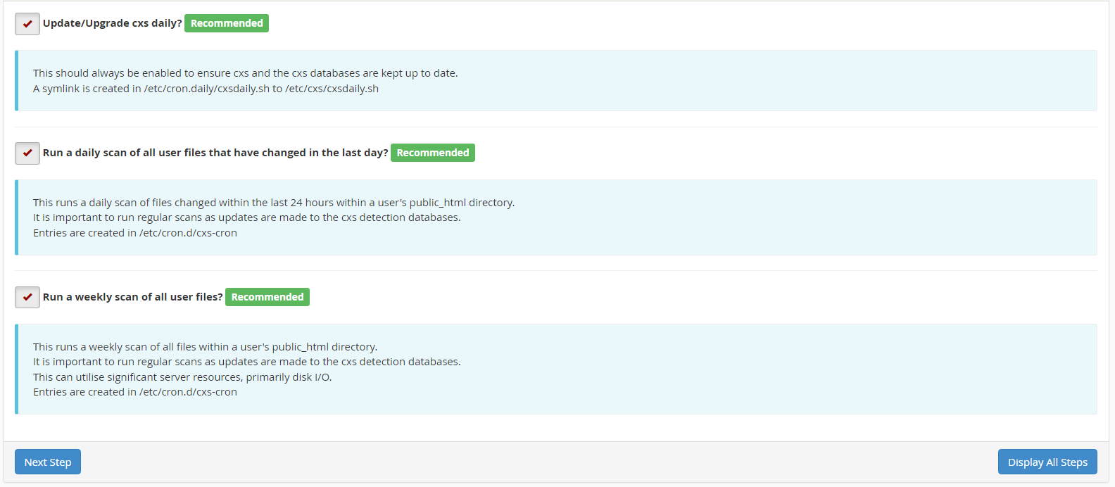 Configure ConfigServer eXploit Scanner (cxs) setup options