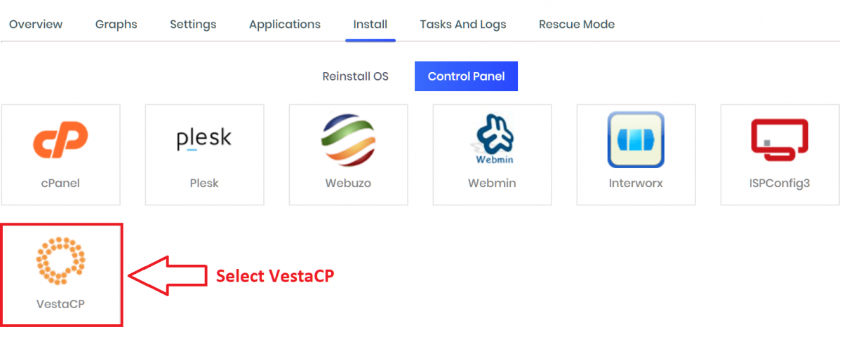 select VestaCP from Control Panel menu