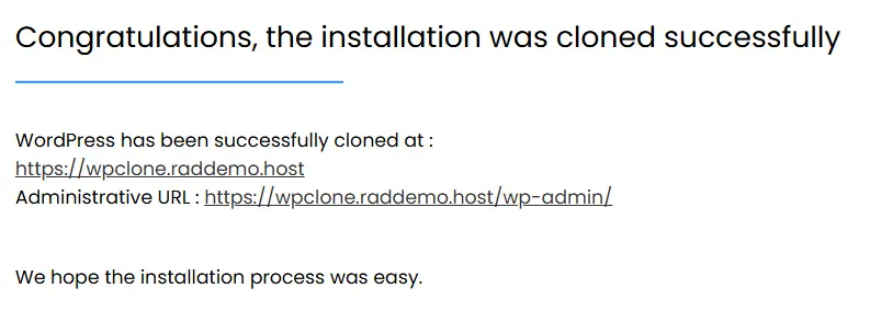Install cloned successfully