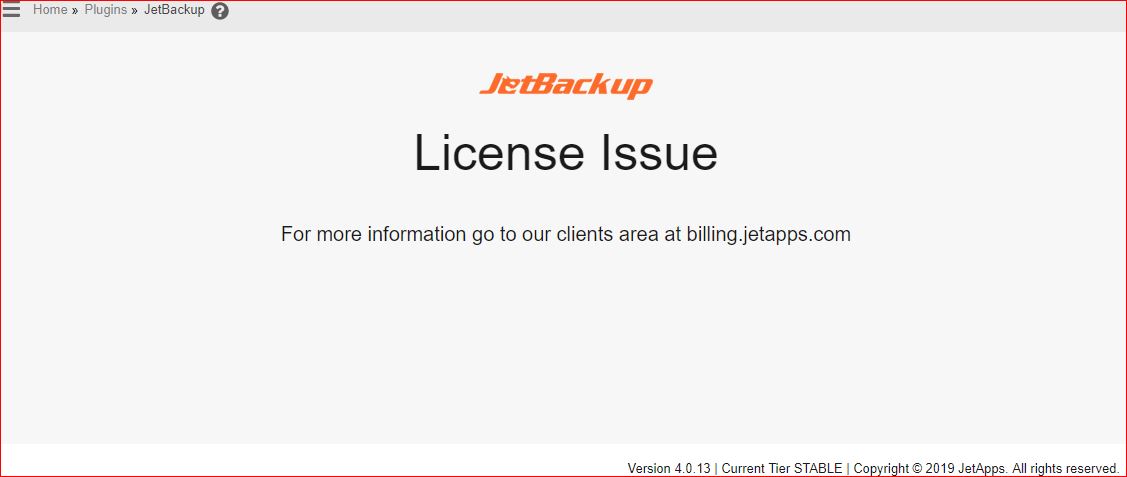 JetBackup License Error