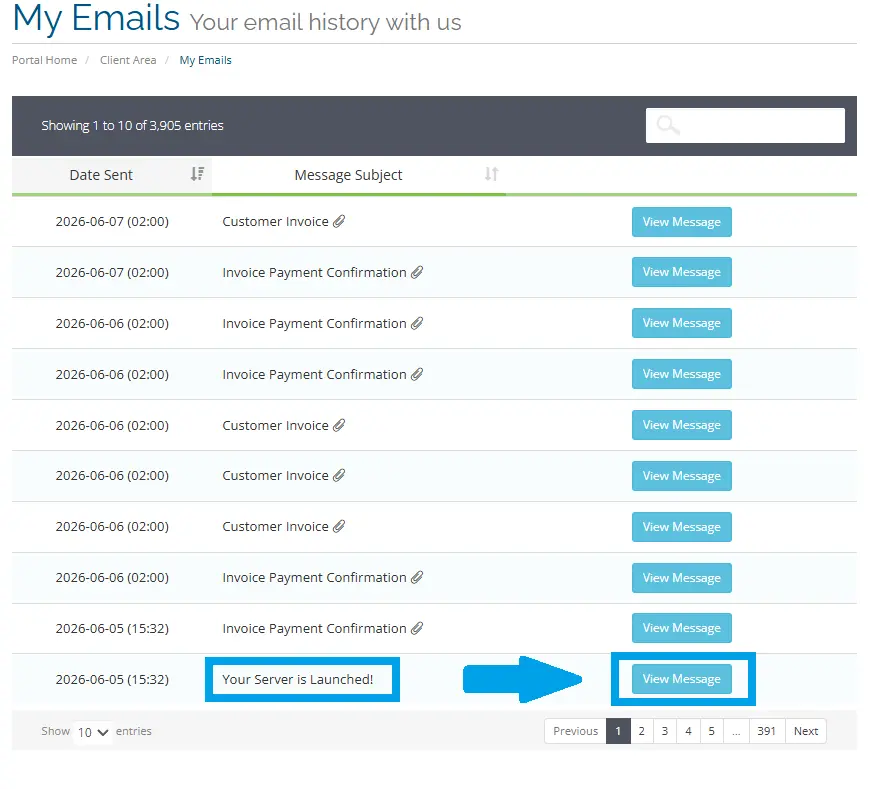 Locate the Welcome Email and click View Message