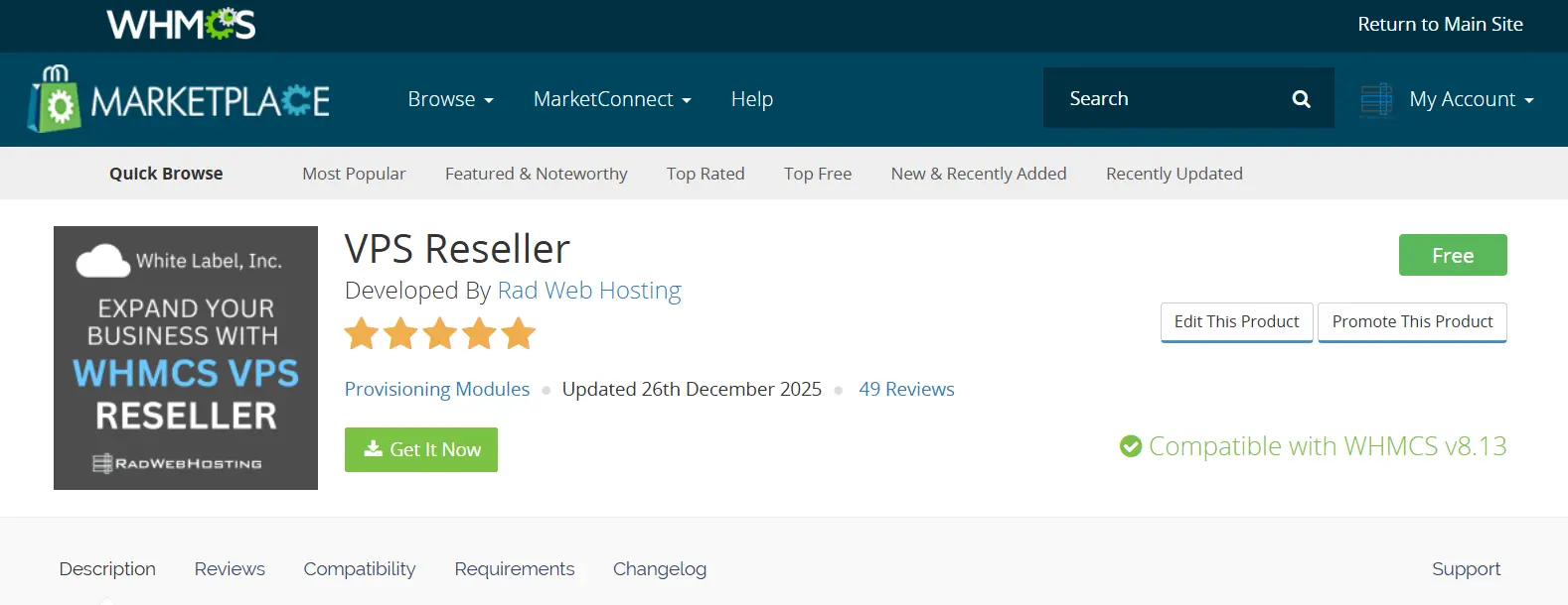 Marketplace Listing for WHMCS VPS Reseller Module