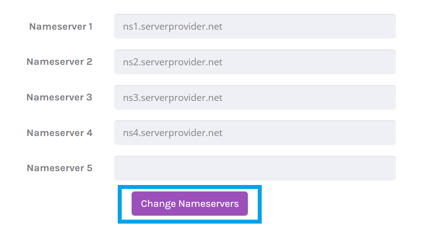 Click Change Nameservers to submit the Nameserver changes
