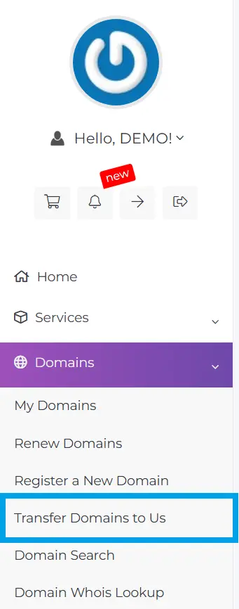 Navigate to Transfer Domains to Us