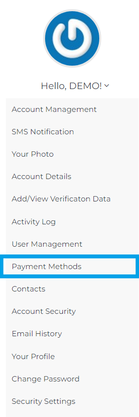 navigate to Payment Methods from drop-down menu