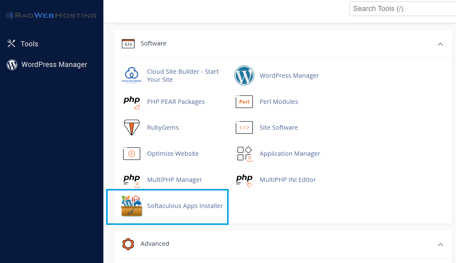 Navigate to Softaculous Apps Installer in cPanel