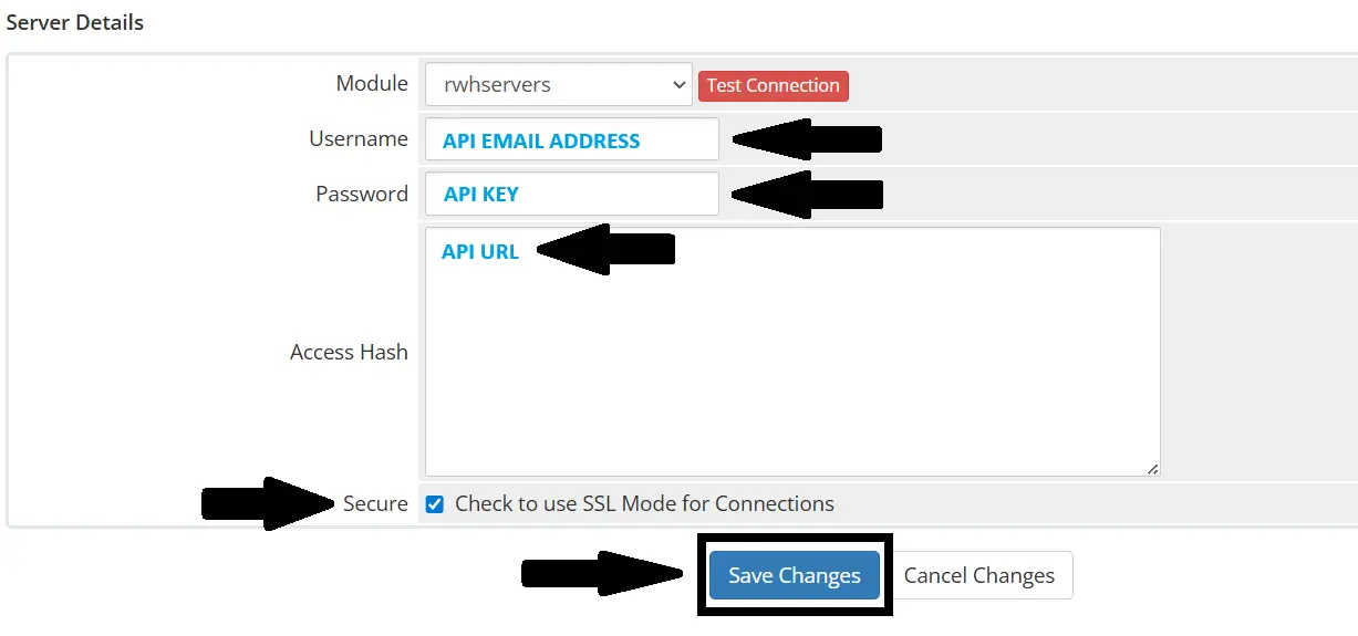 Enter API details