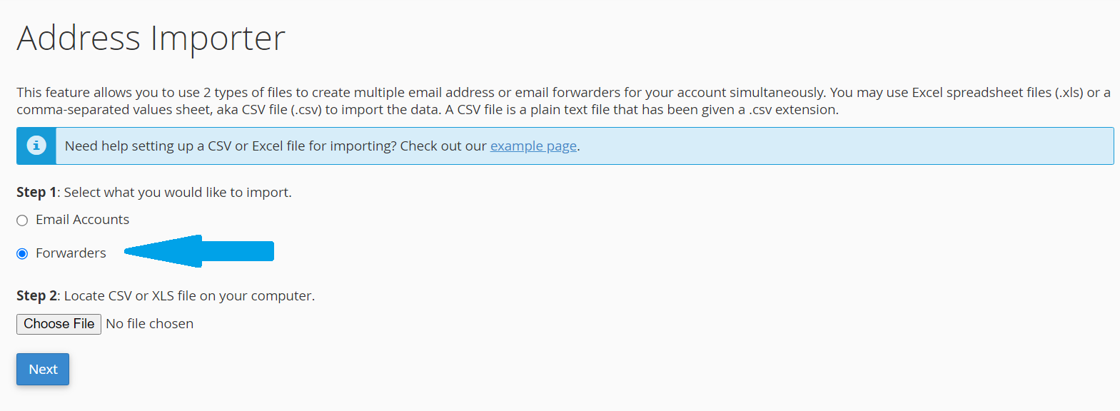 Select Forwarders in Address Importer