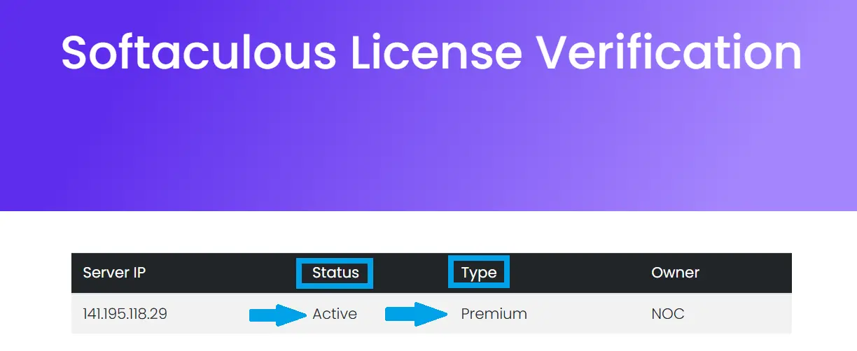 View results from Softaculous License Check Web Interface