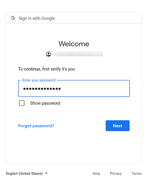 Enter google password