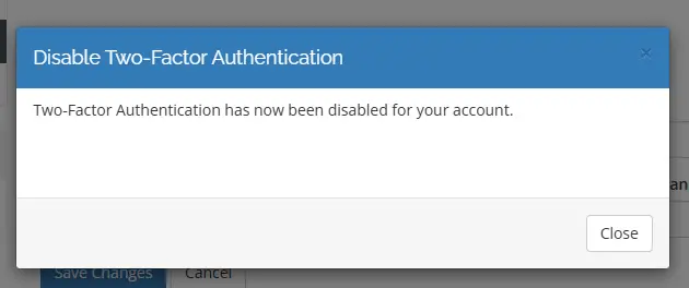 Enter password to confirm disabling Two-Factor authentication