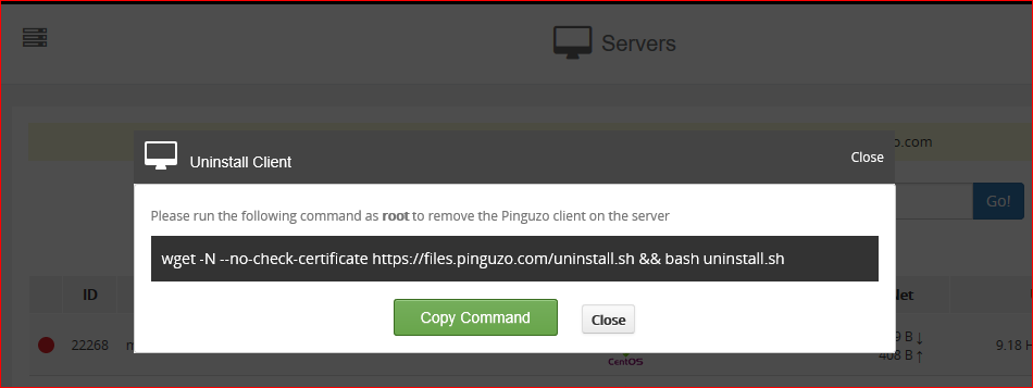 uninstall pinguzo monitor from server