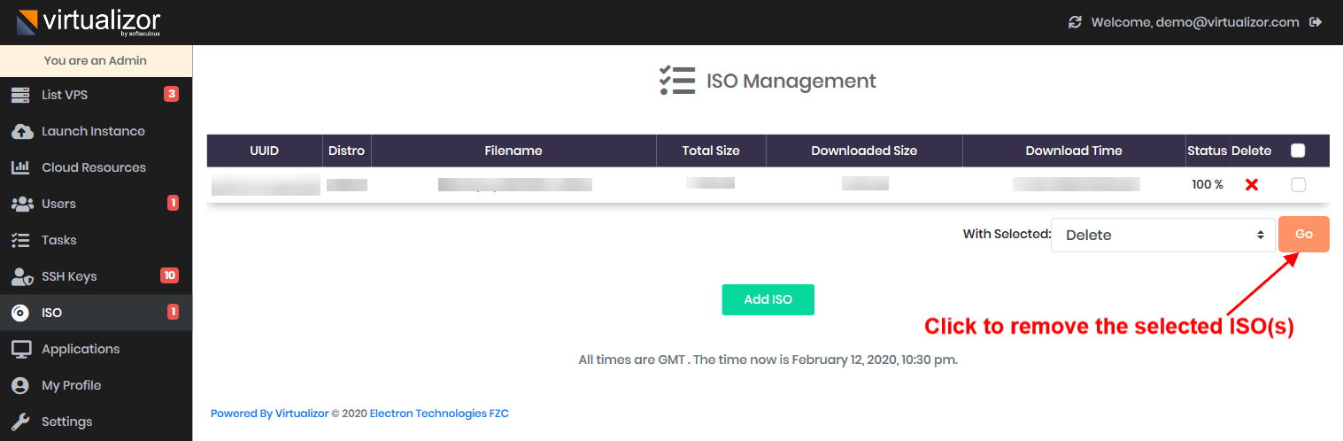 Delete ISO from VPS panel