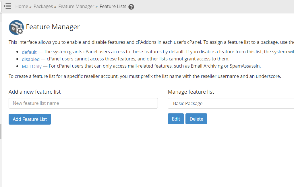 whm feature manager