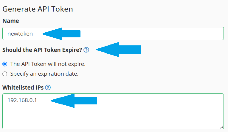 Configure API Token Name, Expiration, IP restrictions