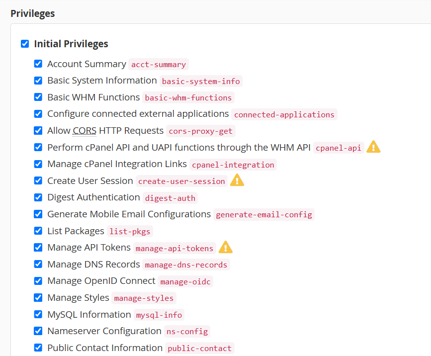 Configure API Token Privileges