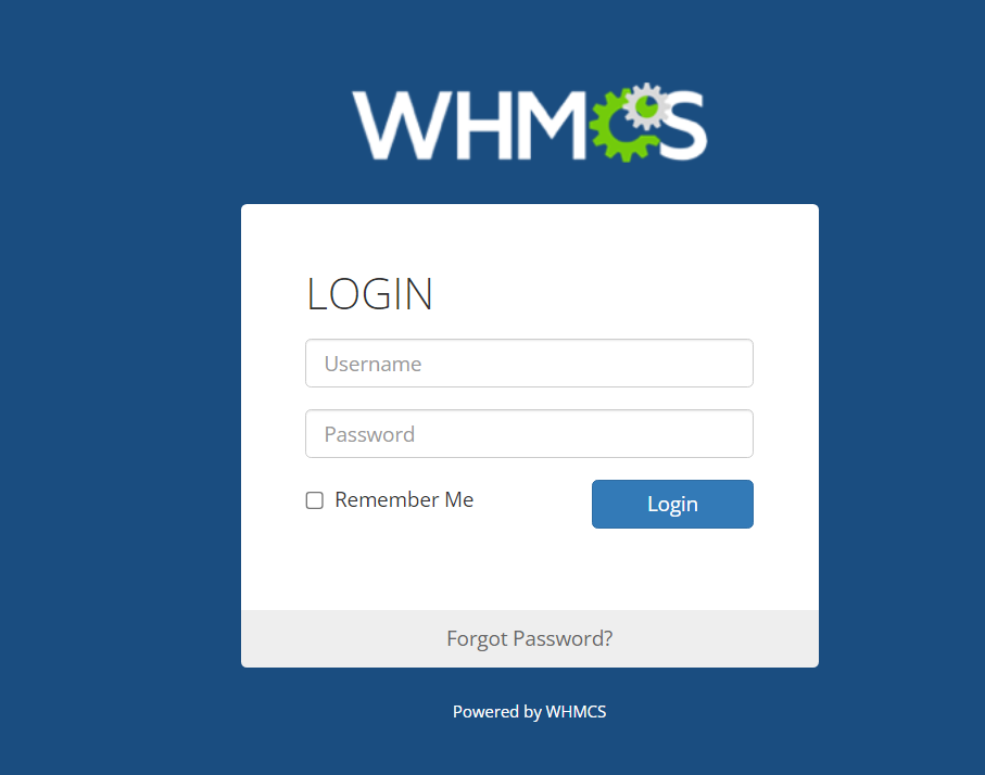 WHMCS admin login screen
