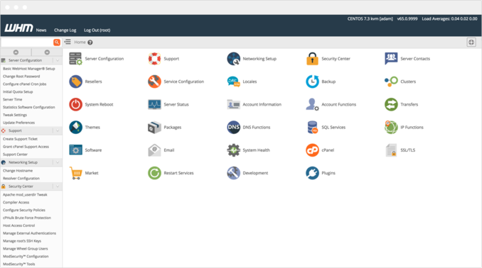 cPanel VPS control panel interface