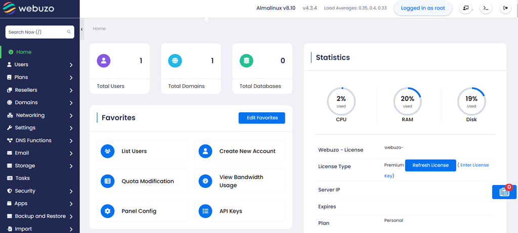 Webuzo VPS Panel - Admin